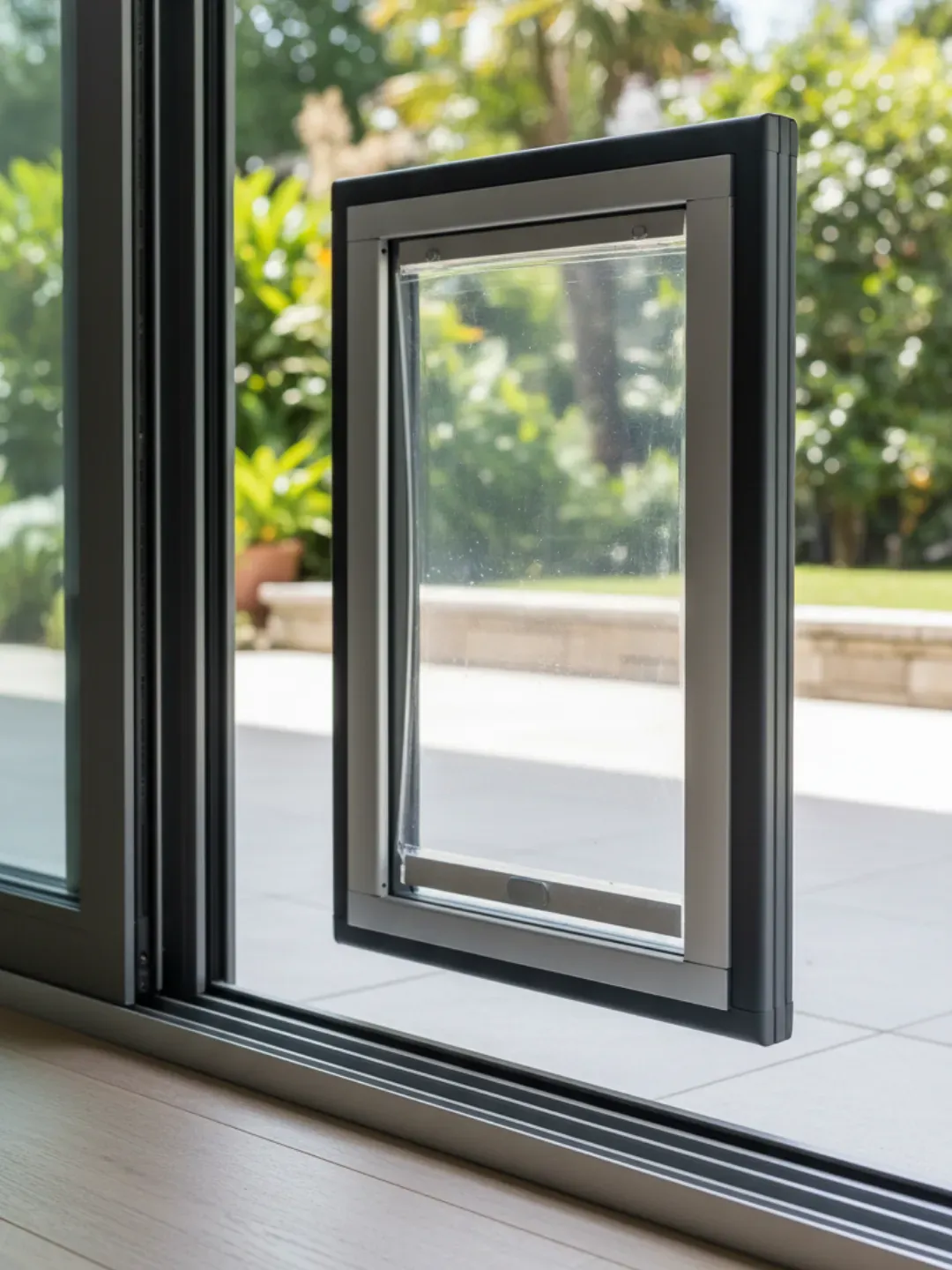 Heavy-duty aluminium pet door for glass with weather seals and locking cover Hamilton