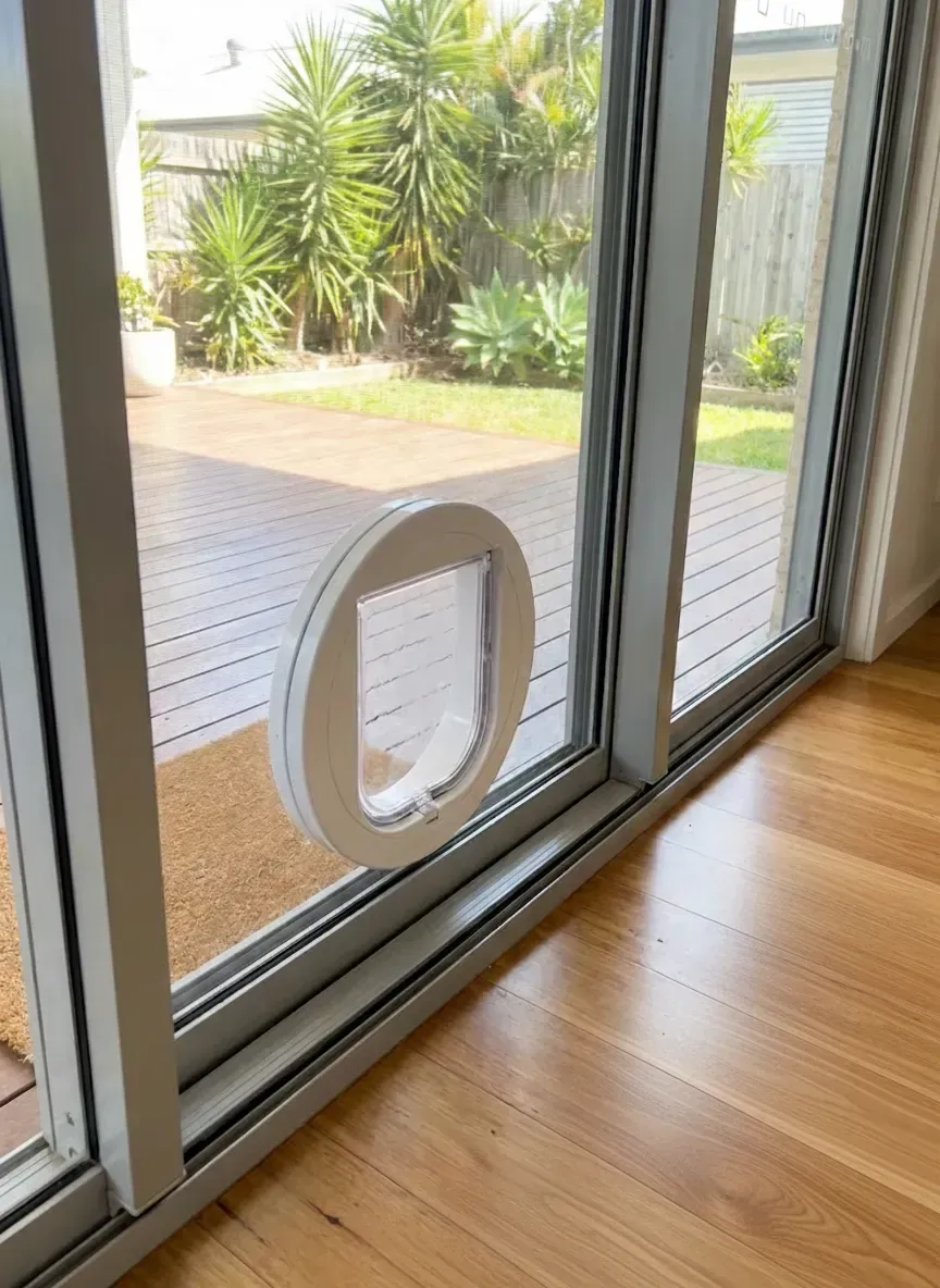 Slimline cat flap for glass window Hamilton with secure multi-way locking mechanism