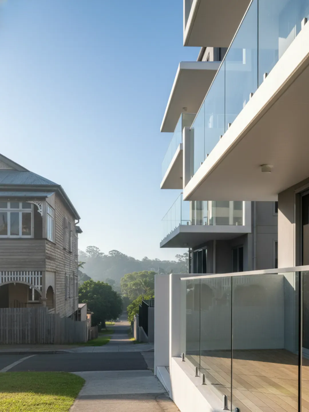 Locally owned Hamilton glazier service vehicle parked outside Brisbane Queenslander home